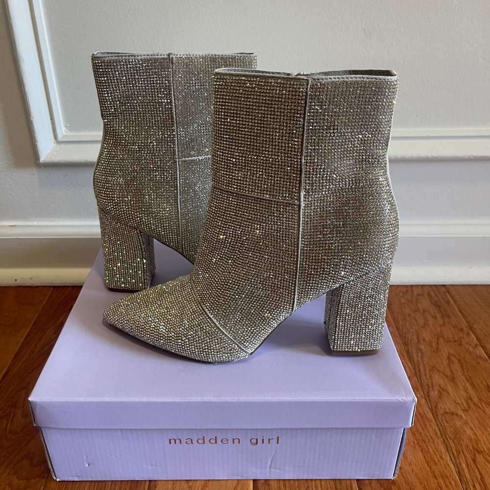 Steve Madden Noticed Rhinestone Embellished Block Heel Booties